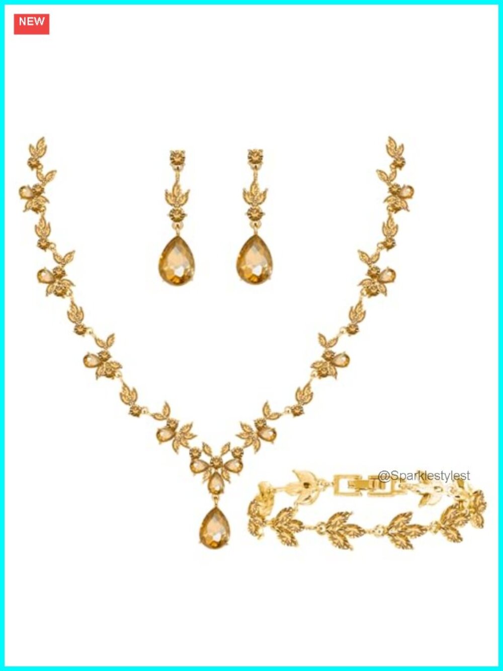Paxuan Bridal Wedding Floral Austrian Crystal Jewelry Set - Necklace Earrings